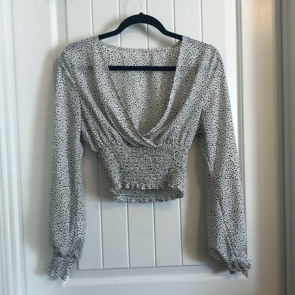 Shein white with black dot crop top! Long sleeve